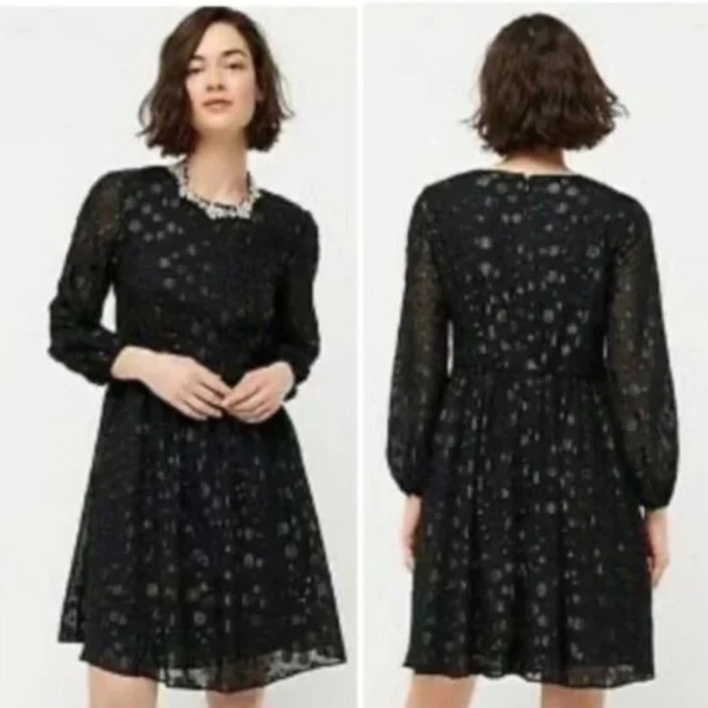 J. Crew Size 6 Black A-Line Metallic Dot Jacquard Dress Event Work